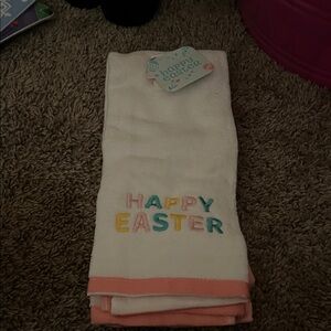 Happy Easter Towel with Pink Trim